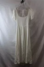 NWT Hippy Do you Women's Ivory Open Tie Back Square Neck SS Linen Dress SZ M