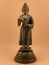 Standing Medicine Buddha By Sherrett & Simpson - Brass Statue With Pedestal