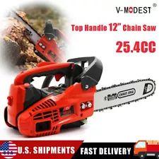 Top Handle 12'' Gas Power Chainsaw 25.4CC Engine 2-Stroke Chain Saw 1KW 2 chains