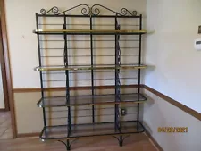 Vintage Wrought Iron, Glass & Brass Baker's Rack 60" W X 80" Tall French Style