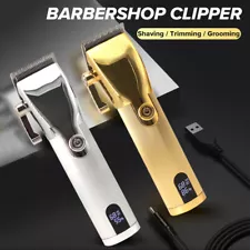 Professional Barber Hair Clipper Gold Stain Steel Body LED Display, Adjustable