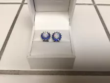 White Fire Opal Sapphire Halo Stud Earrings