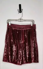 NWT ZARA Burgundy High Waist Sequin Shorts Fashion Size Medium