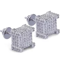 Iced Out Square Studs Sterling Silver | Screw Backs