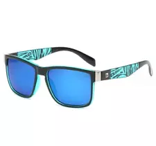 Quicksilver Sports Square Sunglasses Black Green Zebra Frame Blue Mirror Lens