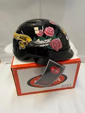 DOT VENTED LADY RIDER BLACK MOTORCYCLE HALF/BEANIE HELMET- S (Free Shipping)