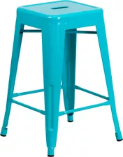 24'' High Backless Crystal Blue Metal Counter Height Stool - Industrial Style