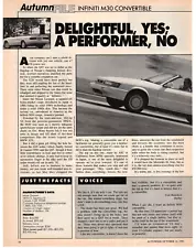 Infiniti M30 Convertible Car 1991 Vintage 2 Pg Print Article Ad Original