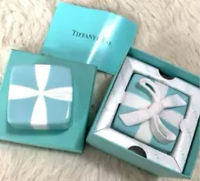 TIFFANY & Co. Mini Blue Ribbon Bow Gift Box Jewelry Trinket Case Porcelain Japan