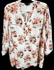 New ListingJ for justify white pink sheer see through floral partial zip pockets top 2X