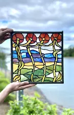 Beautiful Leaded Stained Glass Flowers Landscape Art Nouveau Window Decor