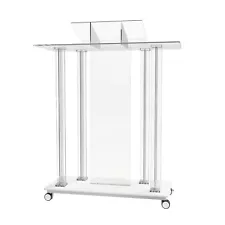 49-inch Acrylic Church Pulpit with Wheels for Church, Wedding, Concert Speech