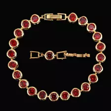 Hot Sale CZ Red Gold Plated Round Tennis Connected Chain Link Bracelet for Women