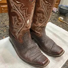 VTG Authentic Mexican Brown Leather Cowboy Boots Square Toe Botas Cofradia Sz 11