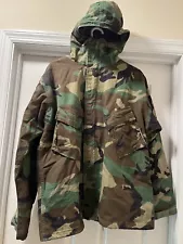 US Army Military M81 Woodland Camo MOPP Suit Hooded Jacket Coat Small