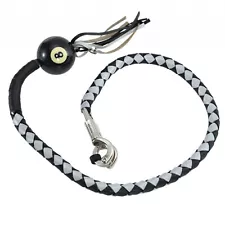 36" Leather Motorcycle Get Back Whip for Handlebar Biker with Ball, Black Silver