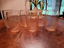 Lot of 6 Light Pink Depression Glass Drinking Glasses Over 4" Tall