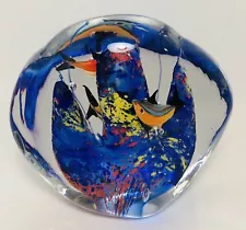 Vintage Murano Glass Aquarium Paperweight Clam Shell Shaped Hand Blown Art Glass