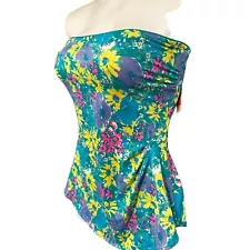 Vintage Size 8 Sea Waves One piece Swimwear Swim Bathing Suit Floral Pastel Mod