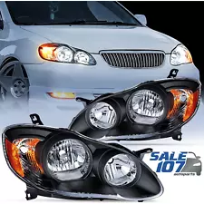 For 2003-2008 Toyota Corolla Head Lamp Headlights Black Housing Clear Left+Right