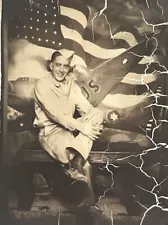 Vintage Photo Booth 1940s Handsome Soldier PATRIOTIC Flag Bomber Plane Backdrop