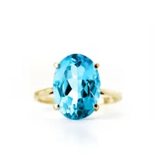 14k Solid Gold Ring w/ Natural Oval Blue Topaz 8.0 CT December Birthstone