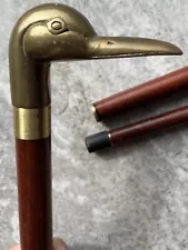 Vintage cast Brass Duck Head Walking Cane Stick 3 Piece 35"