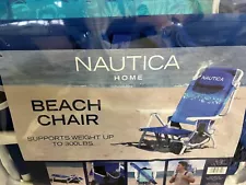 Nautica Portable Beach Chair Double Cup Holder Padded Straps ( Island Stripe)