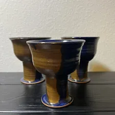 New ListingWine Goblets Handmade Pottery Chalice Rustic Signed TODD Set of 3
