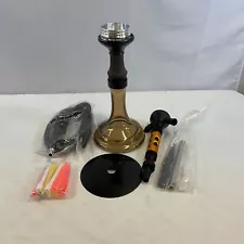 Hapywaer Gold Black Leather Hose Glass Vase Aluminum 22'' Hookah Set