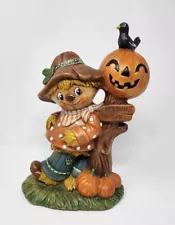 Vintage Glenview Mold Halloween Scarecrow Boy "Pumpkins for Sale" Bird Tree 12"