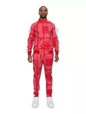 Men's Accented Bandana Paisley Track Suit Set Pant & Jacket Sweatsuit ST804EY