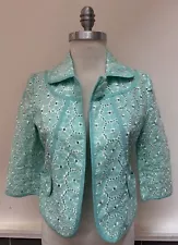 MSRP $88 NOW SALE $39 -NWT Georgiou Lace Work Turquoise Eyelet Summer Coat Style