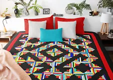 Multi color Patchwork Abstract style Log Cabin FINISHED QUILT - Masculing Look