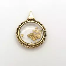 24k Alaskan Placer Gold Nuggets Encased Charm Pendant 10k Frame and Bail