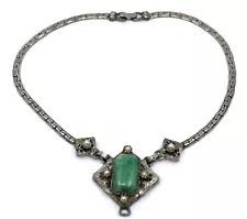 Tibetan Handmade Ethnic Gift Jewelry Green Stone & Pearls Statement Necklace