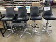 Vintage Bar Stools / Set of 4 / Faux Leather / Chrome