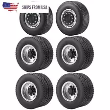 Metal Alloy Front Rear Wheel Hub Rim With Tires For 1/14 Tamiya 6x6 RC Truck Car