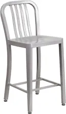 24'' High Industrial Style Silver Metal Counter Height Restaurant Barstool