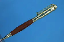 Gifts for Men & Hunters Bullet Shell Ballpoint Pen in Gold with Rosewood Barrel