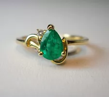 0.69 ct Genuine Natural Colombian Emerald Diamond 14K Yellow Ring Was $995 Video