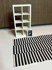 Ikea Kallax Style Doll House Furniture Book Cube Shelf Rug Wall Art For Barbie