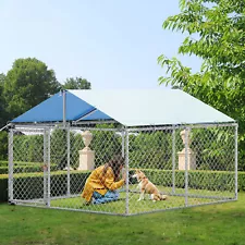 90.5 L x 90.5 W x 64.9 H FT Outdoor Dog Kennel w/ Metal Dog Gate Dog Pens w Roof