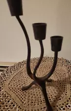 SALE! VTG MCM BRUTALIST 3 CANDLEABRA CAST IRON FOOTED FOR TAPERS 10 IN