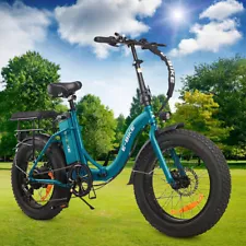 Axiniu 750W 20'' Blue Electric Folding Bicycle Fat Tire Snow Beach City Ebike