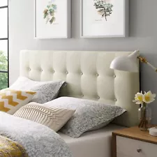 Modway Fabric Upholstered Button Tufted Square Queen Size Headboard in Ivory