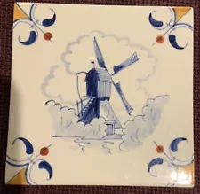 Vintage Royal Delft Tile Windmill De Porceleyne Fles *Read* Antique