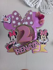 Cake topper adorable pink Minnie mouse #partydecorations #birthdaygirl #minnie