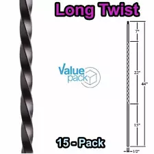 Long Twist Stair Iron Balusters (15-Pack) Hollow Metal Spindles (Satin Black)