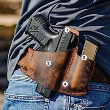 Leather Gun Holster Tactical Concealed Carry Belt Weapon Pistol Handgun Holder